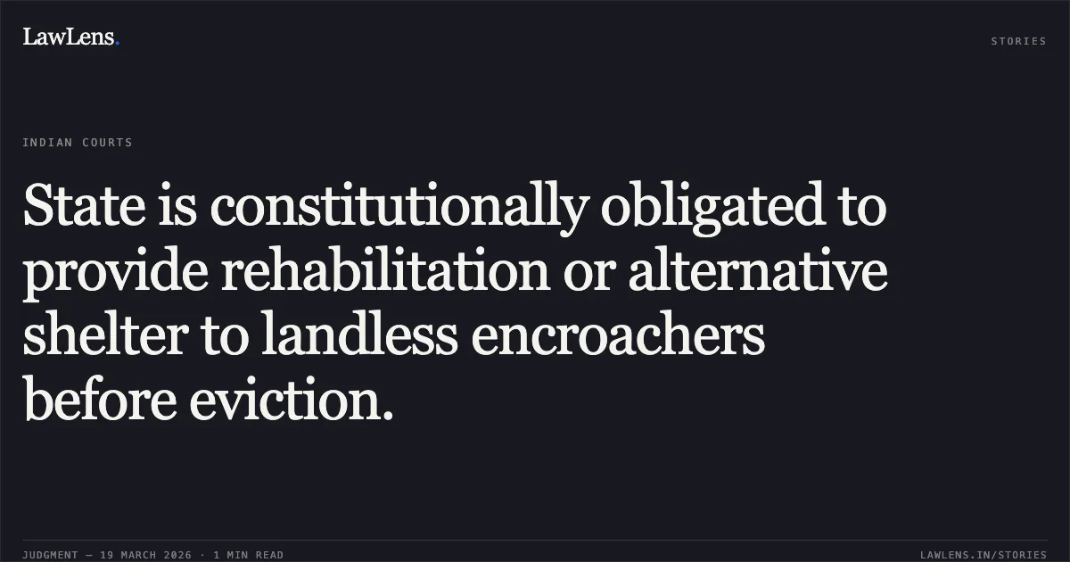 State is constitutionally obligated to provide rehabilitation or alternative shelter to landless encroachers before eviction.. DILIP vs STATE OF CHHATTISGARH. Chhattisgarh High Court. LawLens