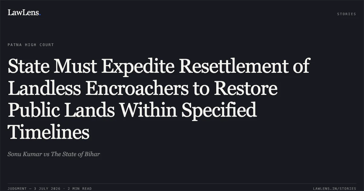 State Must Expedite Resettlement of Landless Encroachers to Restore Public Lands Within Specified Timelines. Sonu Kumar vs The State of Bihar. Patna High Court. LawLens