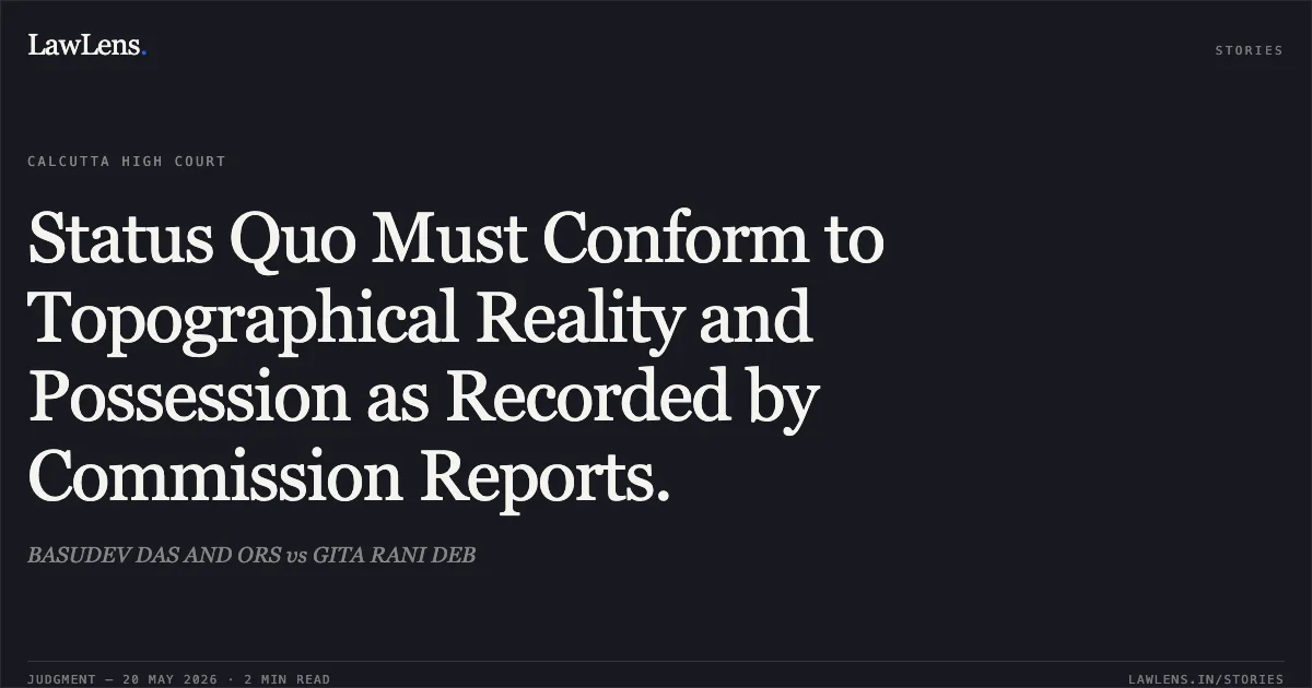 Status Quo Must Conform to Topographical Reality and Possession as Recorded by Commission Reports.. BASUDEV DAS AND ORS vs GITA RANI DEB. Calcutta High Court. LawLens