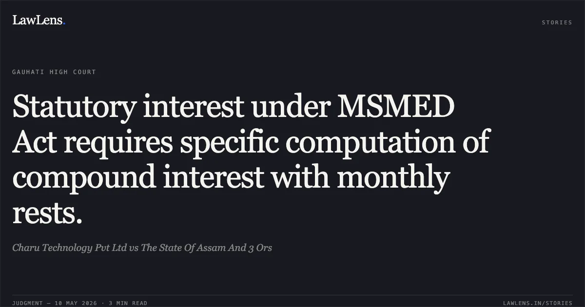 Statutory interest under MSMED Act requires specific computation of compound interest with monthly rests.. Charu Technology Pvt Ltd vs The State Of Assam And 3 Ors. Gauhati High Court. LawLens