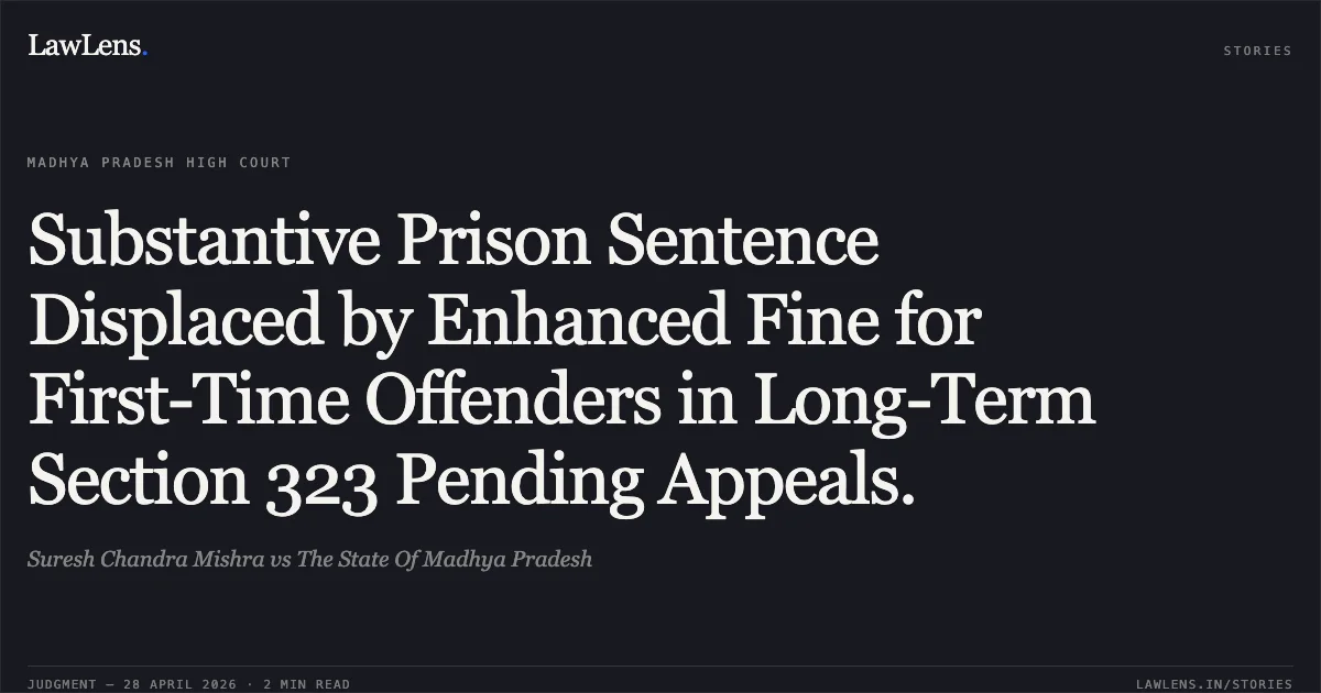 Substantive Prison Sentence Displaced by Enhanced Fine for First-Time Offenders in Long-Term Section 323 Pending Appeals.. Suresh Chandra Mishra vs The State Of Madhya Pradesh. Madhya Pradesh High Court. LawLens