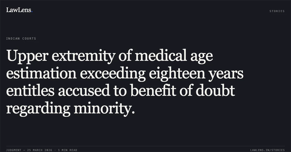 Upper extremity of medical age estimation exceeding eighteen years entitles accused to benefit of doubt regarding minority.. DILIP RAM @ DILIP KUMAR vs THE STATE OF BIHAR. Patna High Court. LawLens