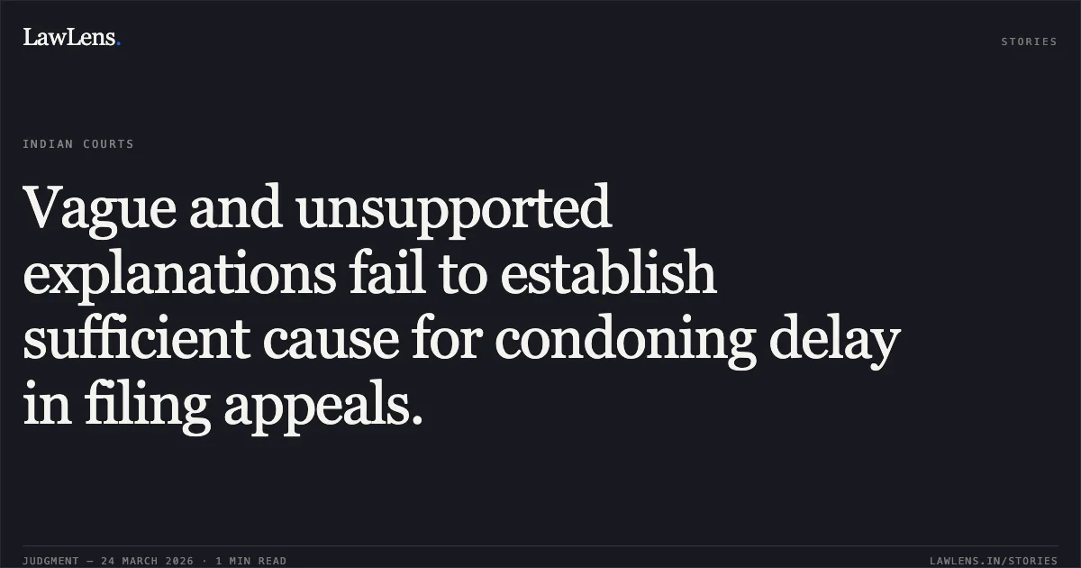 Vague and unsupported explanations fail to establish sufficient cause for condoning delay in filing appeals.. Rajabhaiya @ Sunni Dewal Through Minor Father Mayaram Yadav vs Rajkapoor Yadav. Madhya Pradesh High Court. LawLens