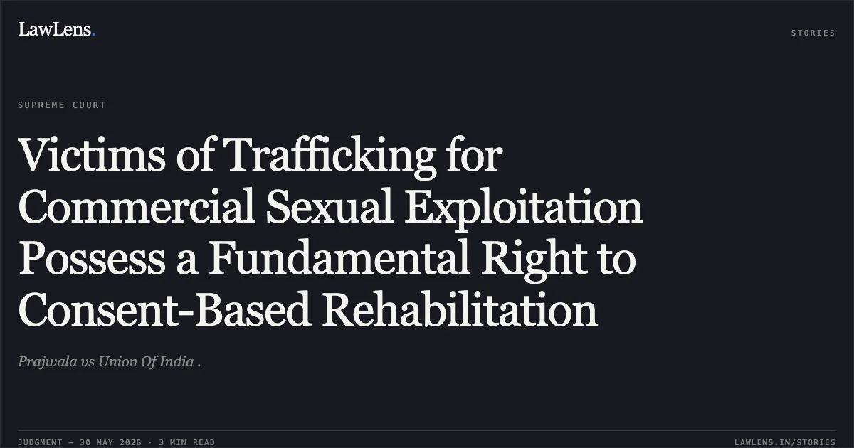 Victims of Trafficking for Commercial Sexual Exploitation Possess a Fundamental Right to Consent-Based Rehabilitation. Prajwala vs Union Of India .. Supreme Court. LawLens